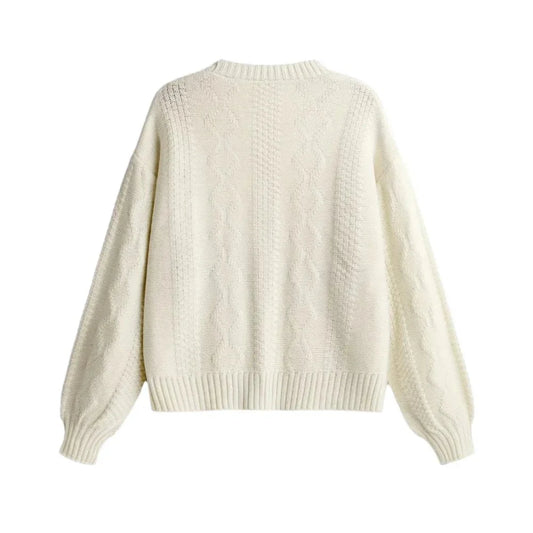 Azalea Cable Knit Cardigan with Floral Embroidered Pockets and V Neckline