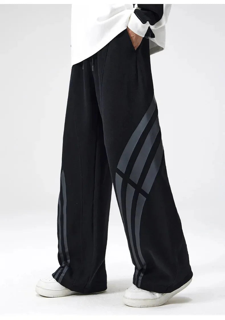 Bare Straight Fit Trackpants with Contrast Triple Stripe and Drawstring Waist