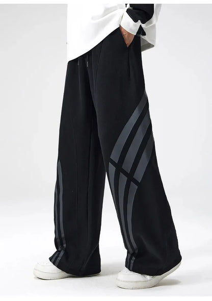 Bare Straight Fit Trackpants with Contrast Triple Stripe and Drawstring Waist
