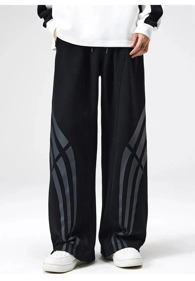 Bare Straight Fit Trackpants with Contrast Triple Stripe and Drawstring Waist