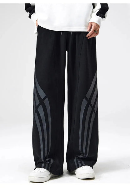 Bare Straight Fit Trackpants with Contrast Triple Stripe and Drawstring Waist