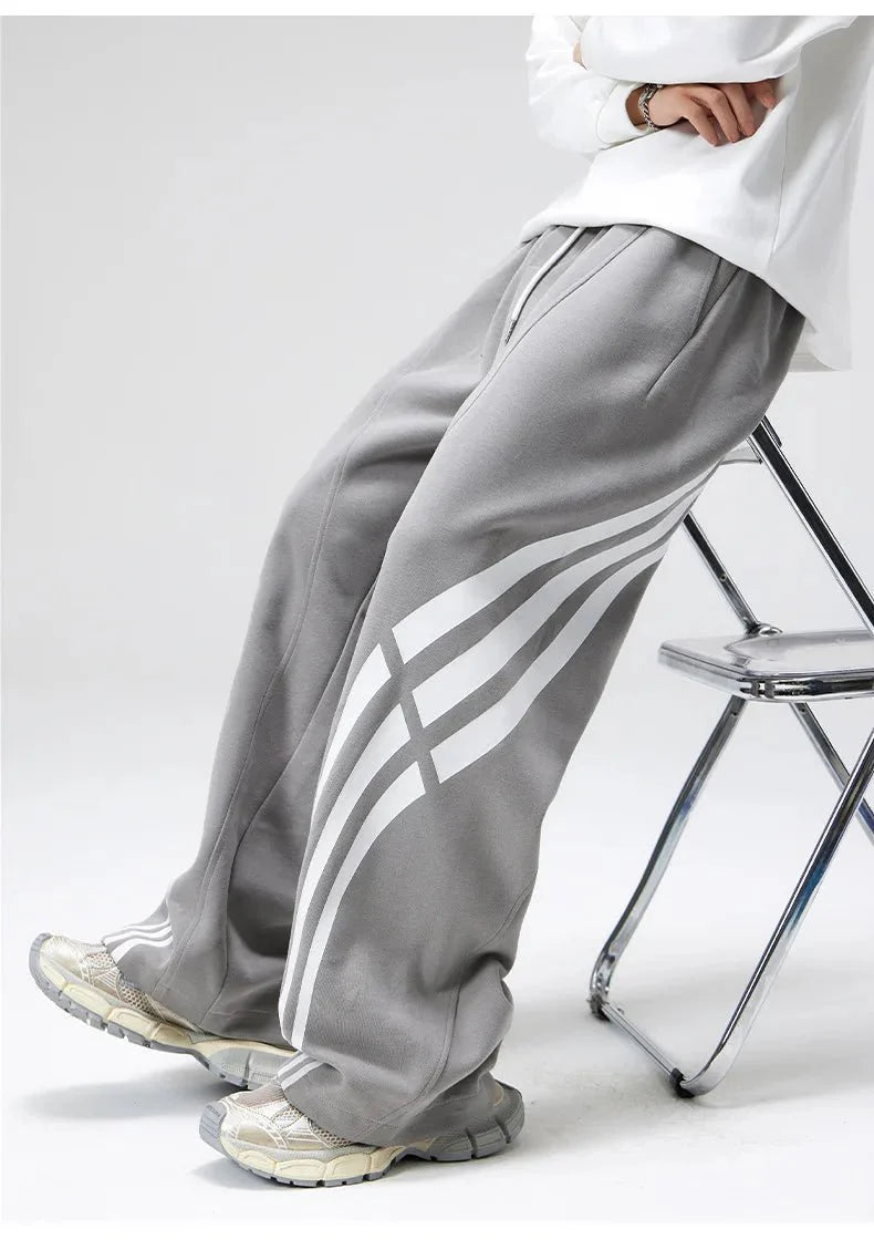Bare Straight Fit Trackpants with Contrast Triple Stripe and Drawstring Waist