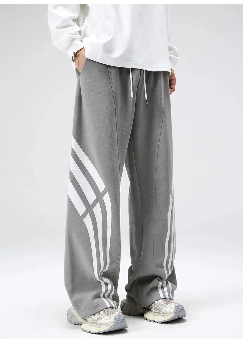 Bare Straight Fit Trackpants with Contrast Triple Stripe and Drawstring Waist