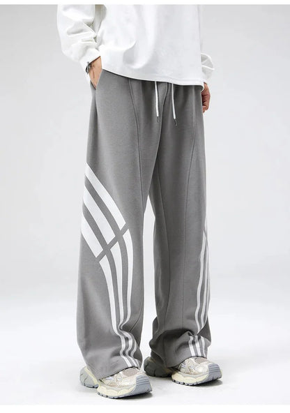 Bare Straight Fit Trackpants with Contrast Triple Stripe and Drawstring Waist