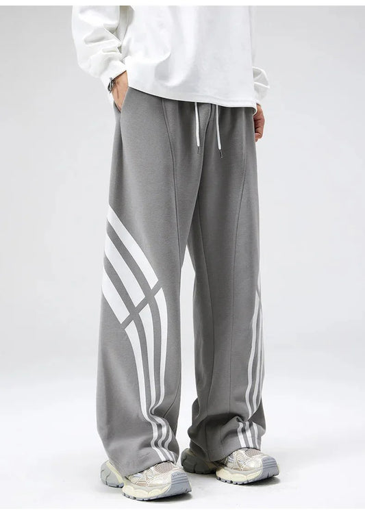 Bare Straight Fit Trackpants with Contrast Triple Stripe and Drawstring Waist