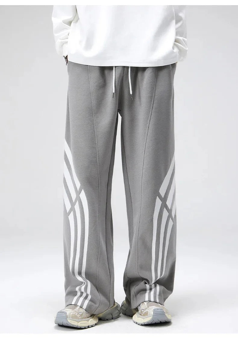 Bare Straight Fit Trackpants with Contrast Triple Stripe and Drawstring Waist