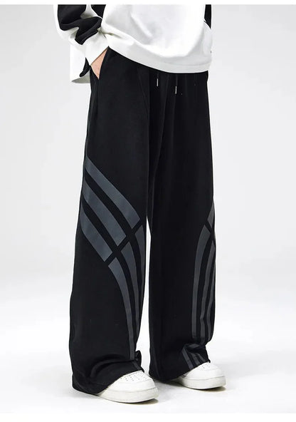 Bare Straight Fit Trackpants with Contrast Triple Stripe and Drawstring Waist