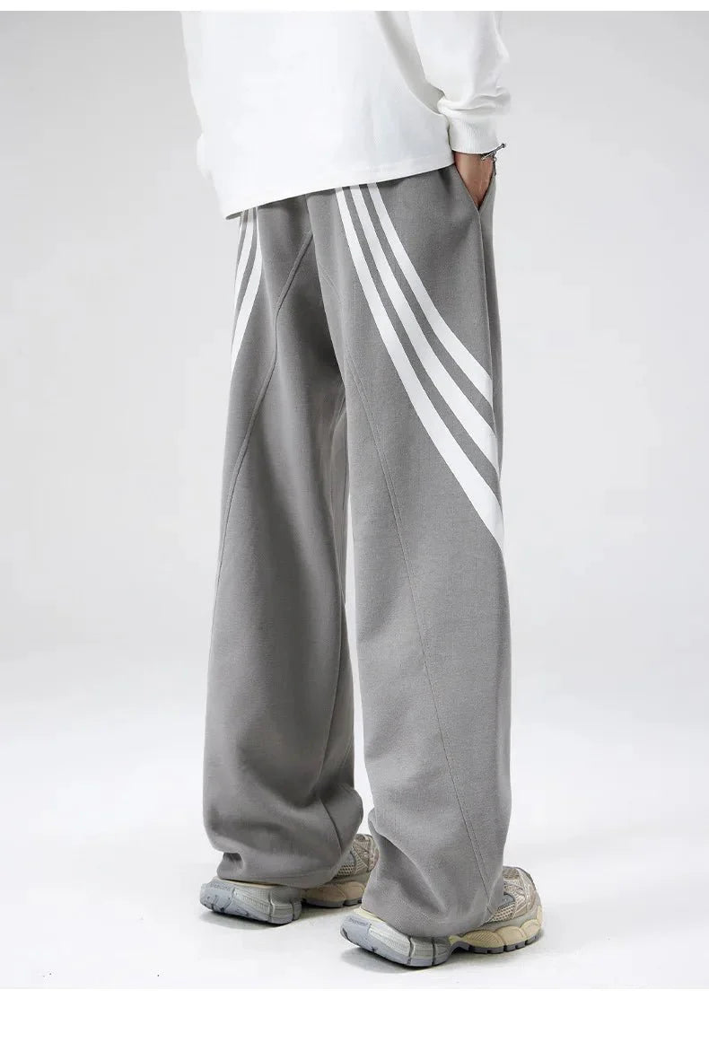 Bare Straight Fit Trackpants with Contrast Triple Stripe and Drawstring Waist
