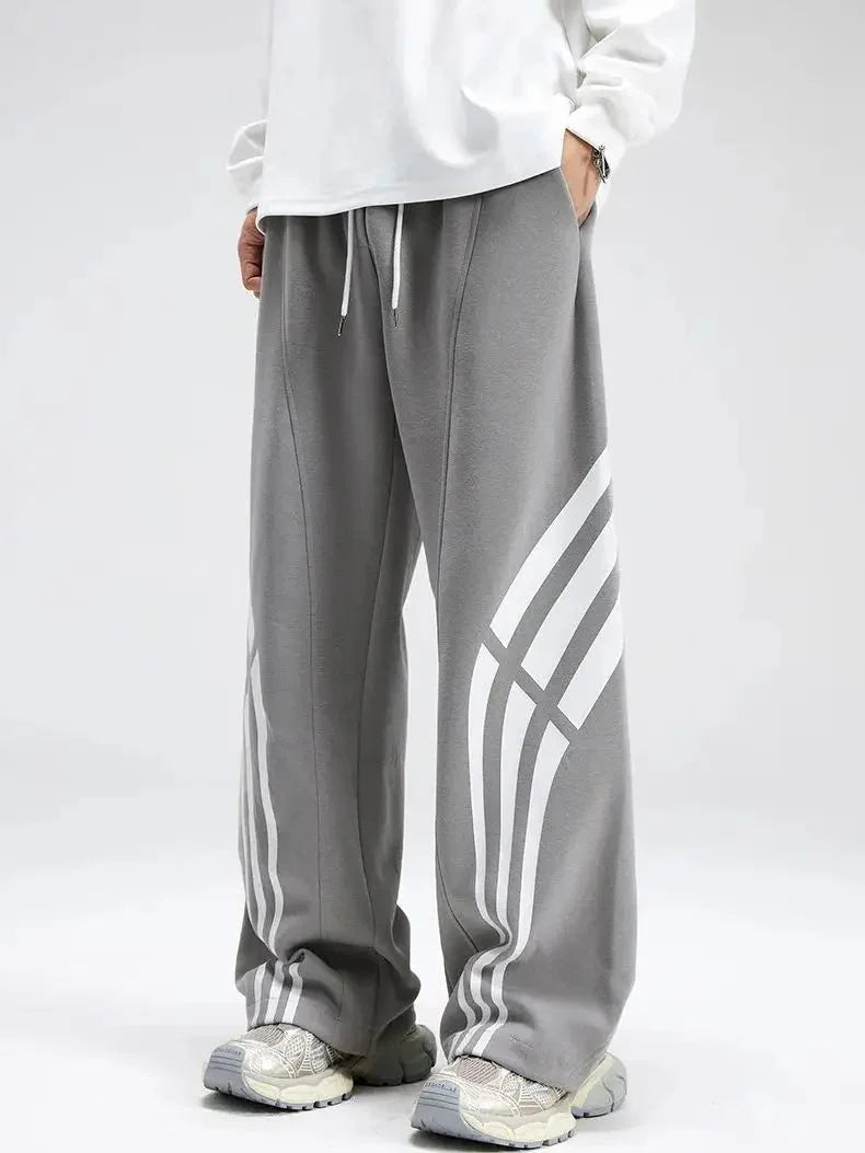 Bare Straight Fit Trackpants with Contrast Triple Stripe and Drawstring Waist