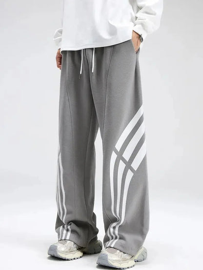 Bare Straight Fit Trackpants with Contrast Triple Stripe and Drawstring Waist