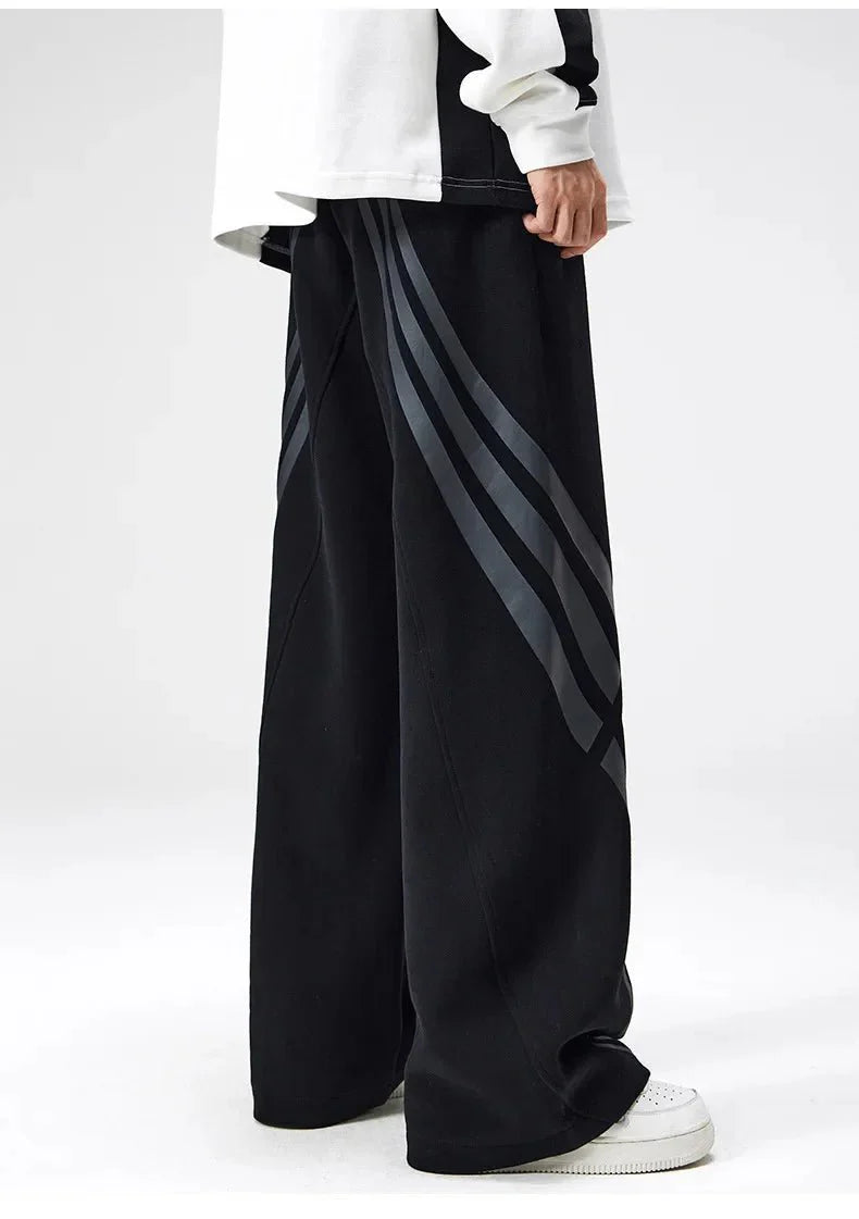 Bare Straight Fit Trackpants with Contrast Triple Stripe and Drawstring Waist