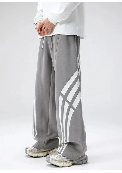 Bare Straight Fit Trackpants with Contrast Triple Stripe and Drawstring Waist