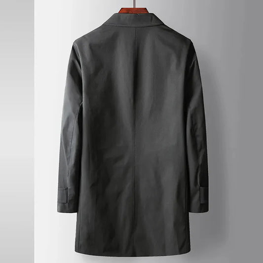 Burke Tailored Longline Trench Coat featuring Spread Collar and Concealed Button Placket