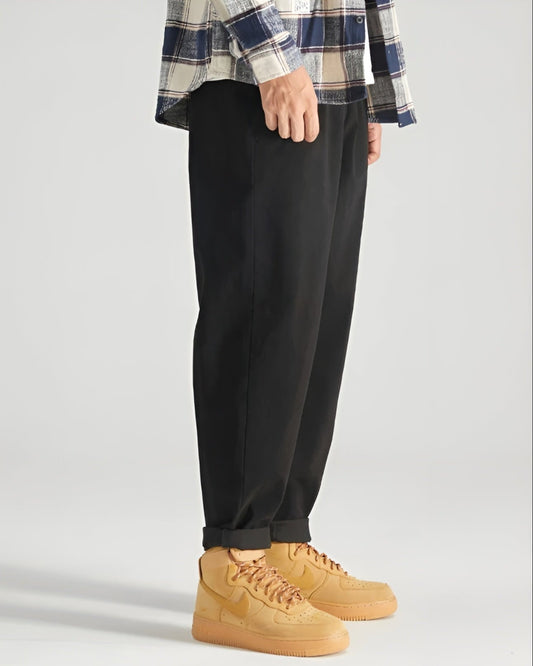 Colony Cropped Barrel Leg Trousers featuring Tapered Ankle and Rolled Cuff