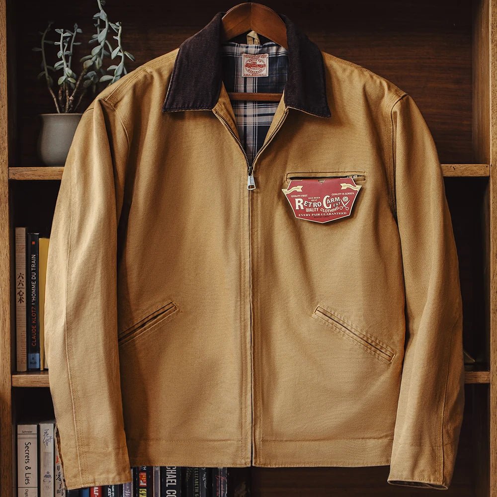 Crewman Canvas Trucker Jacket with Corduroy Collar and Chest Zip Pocket