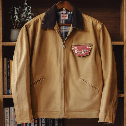 Crewman Canvas Trucker Jacket with Corduroy Collar and Chest Zip Pocket