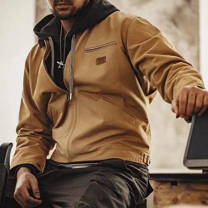 Crewman Canvas Trucker Jacket with Corduroy Collar and Chest Zip Pocket