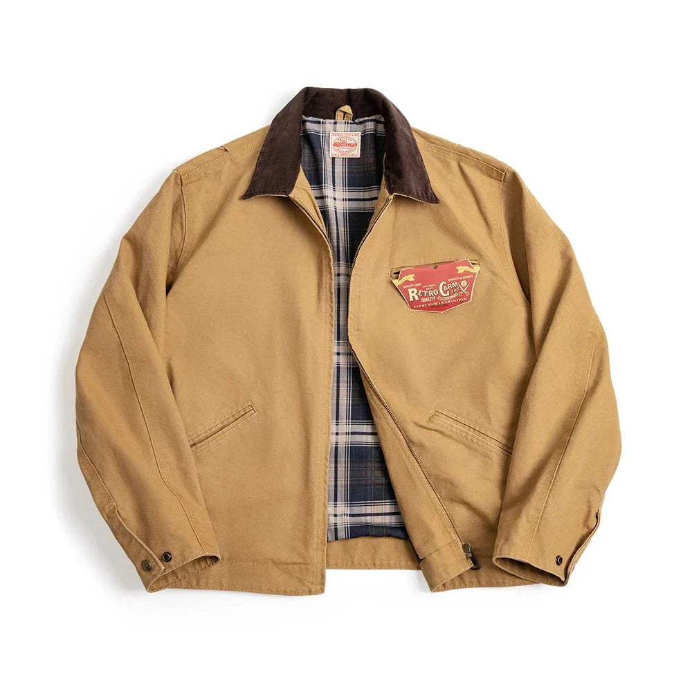 Crewman Canvas Trucker Jacket with Corduroy Collar and Chest Zip Pocket