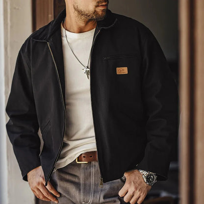 Crewman Canvas Trucker Jacket with Corduroy Collar and Chest Zip Pocket