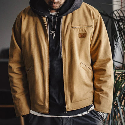 Crewman Canvas Trucker Jacket with Corduroy Collar and Chest Zip Pocket
