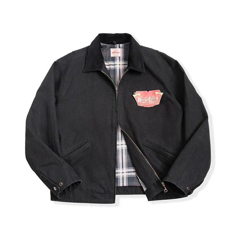 Crewman Canvas Trucker Jacket with Corduroy Collar and Chest Zip Pocket