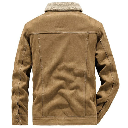 Dakota Suede Trucker Jacket featuring Sherpa Lining and Contrast Fleece Collar