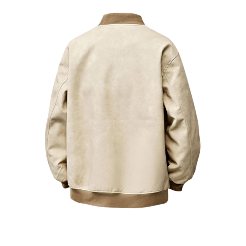 Drift Washed Leather Zip Bomber with Large Snap Flap Pockets and Ribbed Trim