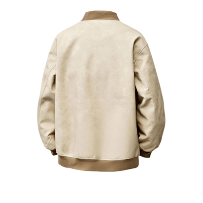 Drift Washed Leather Zip Bomber with Large Snap Flap Pockets and Ribbed Trim