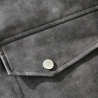 Drift Washed Leather Zip Bomber with Large Snap Flap Pockets and Ribbed Trim