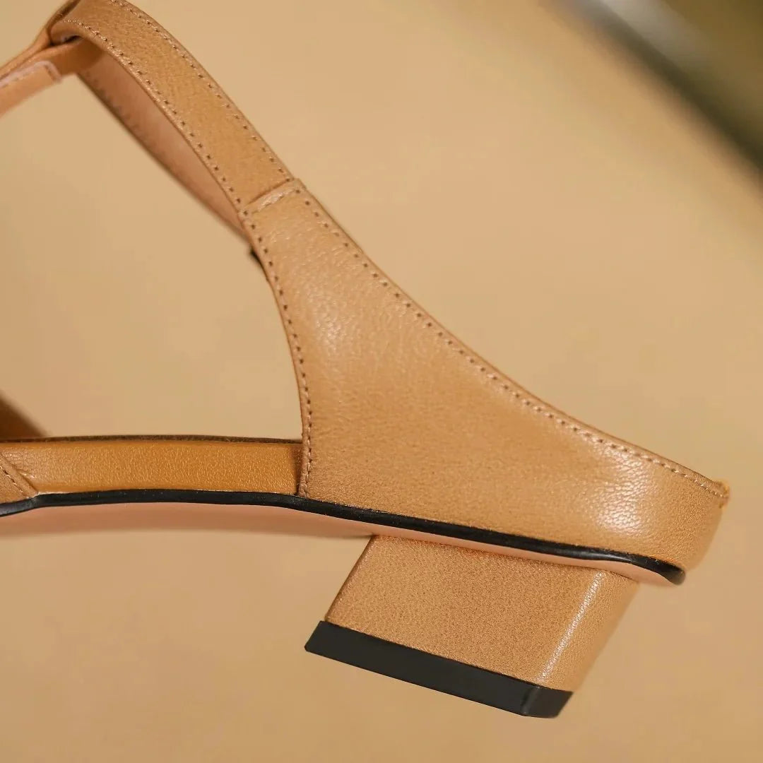 Estelle Woven Leather Mules featuring Square Toe Low Block Heel and T-Strap Buckle