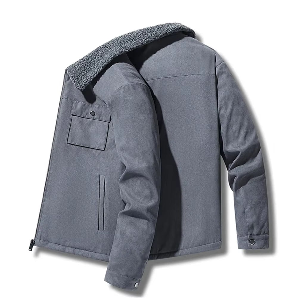 Field Sherpa Lined Zip Up Jacket with Spread Collar and Chest Patch Pocket