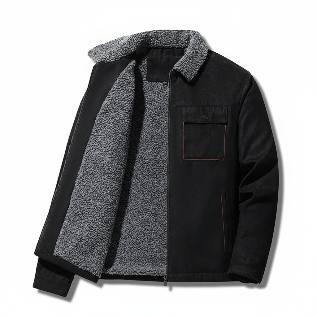 Field Sherpa Lined Zip Up Jacket with Spread Collar and Chest Patch Pocket