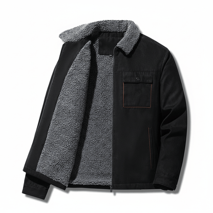 Field Sherpa Lined Zip Up Jacket with Spread Collar and Chest Patch Pocket