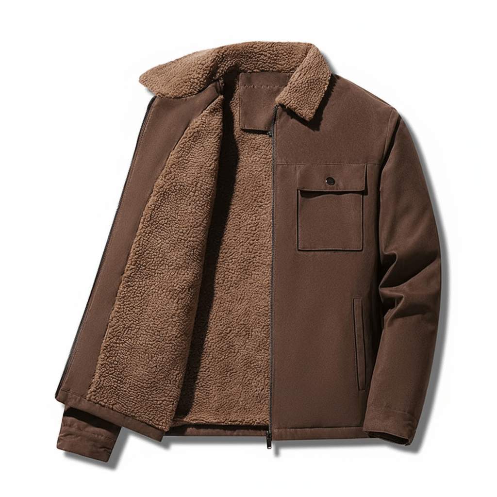 Field Sherpa Lined Zip Up Jacket with Spread Collar and Chest Patch Pocket