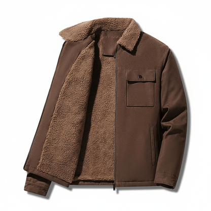 Field Sherpa Lined Zip Up Jacket with Spread Collar and Chest Patch Pocket