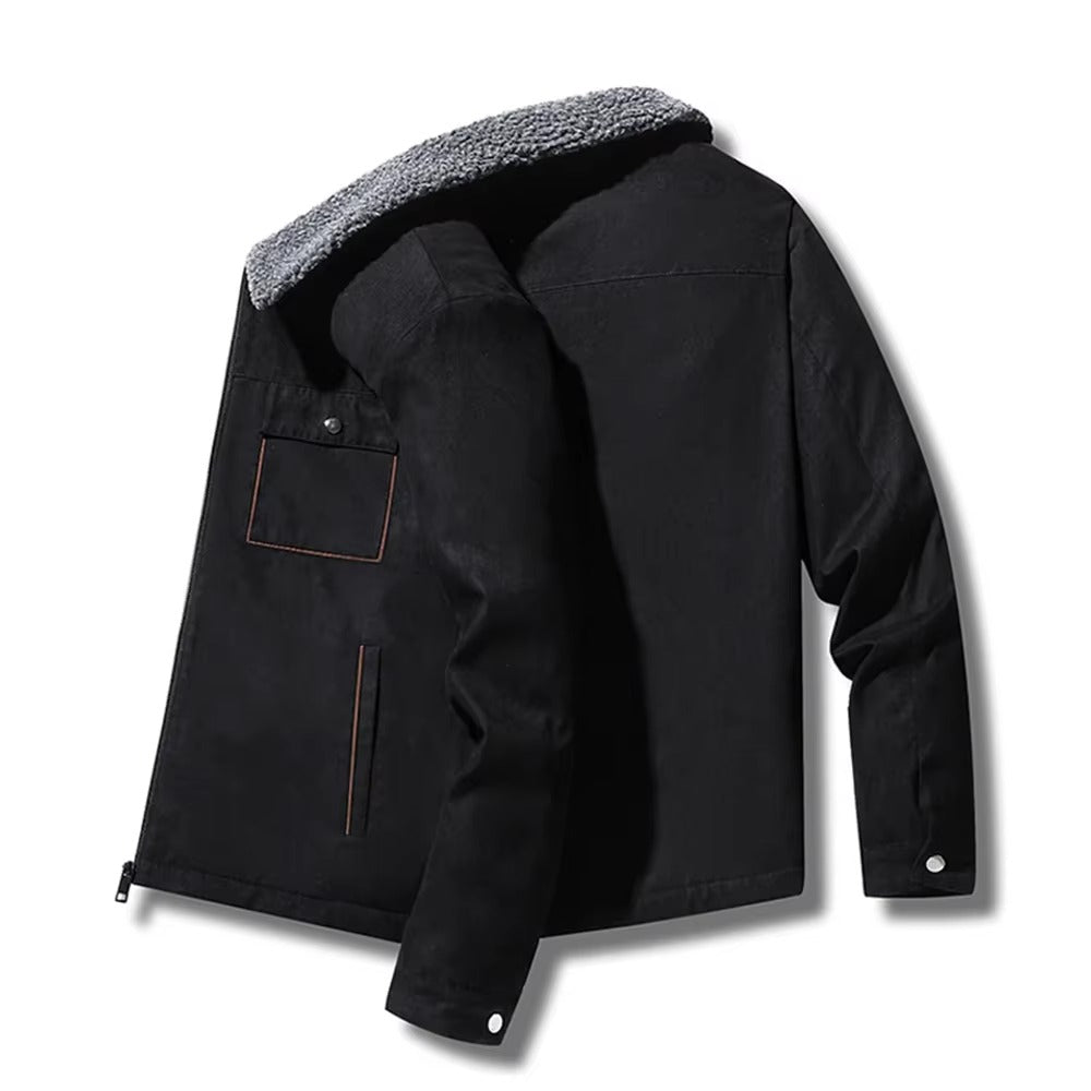 Field Sherpa Lined Zip Up Jacket with Spread Collar and Chest Patch Pocket