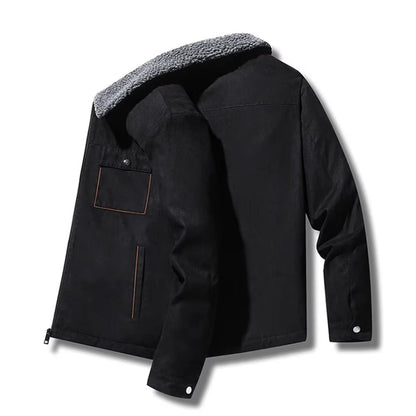 Field Sherpa Lined Zip Up Jacket with Spread Collar and Chest Patch Pocket