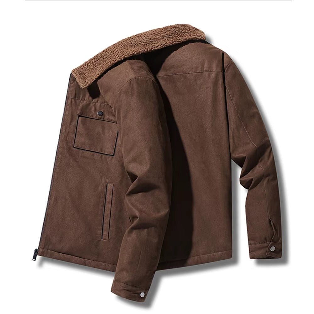 Field Sherpa Lined Zip Up Jacket with Spread Collar and Chest Patch Pocket