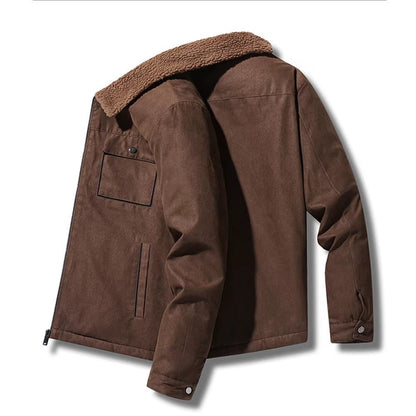 Field Sherpa Lined Zip Up Jacket with Spread Collar and Chest Patch Pocket
