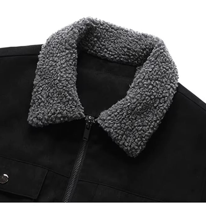 Field Sherpa Lined Zip Up Jacket with Spread Collar and Chest Patch Pocket