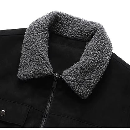 Field Sherpa Lined Zip Up Jacket with Spread Collar and Chest Patch Pocket
