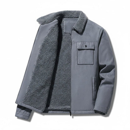 Field Sherpa Lined Zip Up Jacket with Spread Collar and Chest Patch Pocket