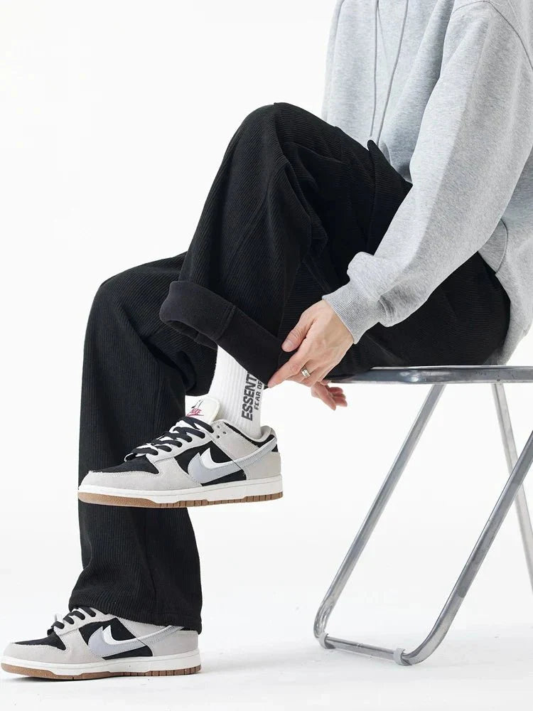 Fleece Lined Corduroy Cargo Pants with Elastic Drawstring Waist and Flap Pockets
