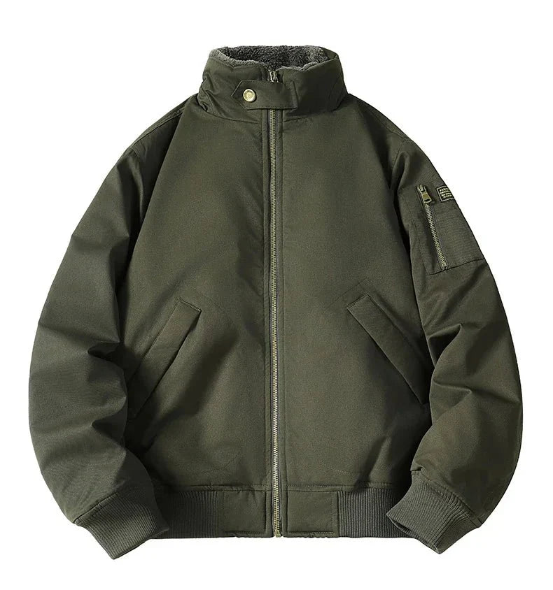 Fulton Stand Collar Bomber Jacket with Utility Arm Pocket and Quilted Interior