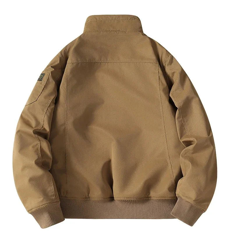 Fulton Stand Collar Bomber Jacket with Utility Arm Pocket and Quilted Interior
