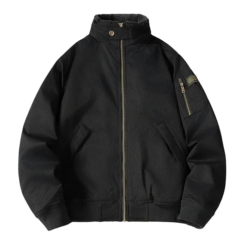 Fulton Stand Collar Bomber Jacket with Utility Arm Pocket and Quilted Interior