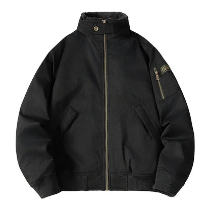 Fulton Stand Collar Bomber Jacket with Utility Arm Pocket and Quilted Interior