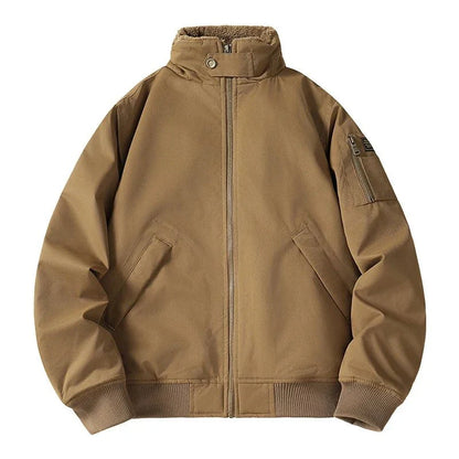 Fulton Stand Collar Bomber Jacket with Utility Arm Pocket and Quilted Interior