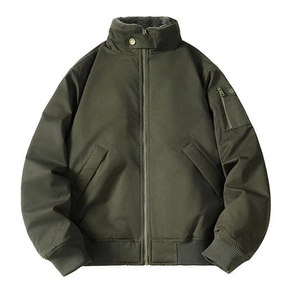 Fulton Stand Collar Bomber Jacket with Utility Arm Pocket and Quilted Interior