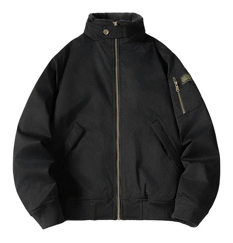 Fulton Stand Collar Bomber Jacket with Utility Arm Pocket and Quilted Interior